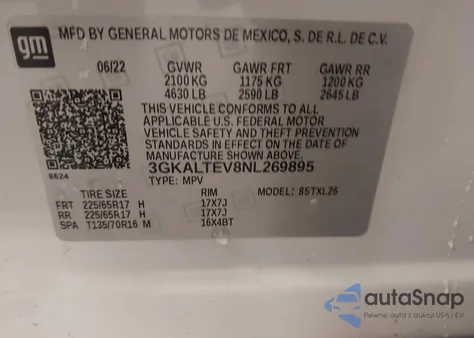 2022 GMC Terrain Awd Sle from USA, damaged, VIN 3GKALTEV8NL269895